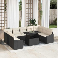 Sonata H Градински Софа Комплект 10 pcs Черен и кремав 100 x 55 x 73 см - Canapele și bănci de grădină