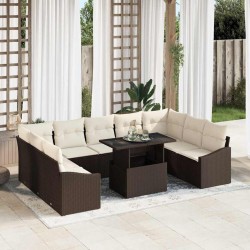 Sonata H Градински Софа Комплект 10 pcs Кафяв и Кремав 100 x 55 x 73 см - Canapele și bănci de grădină