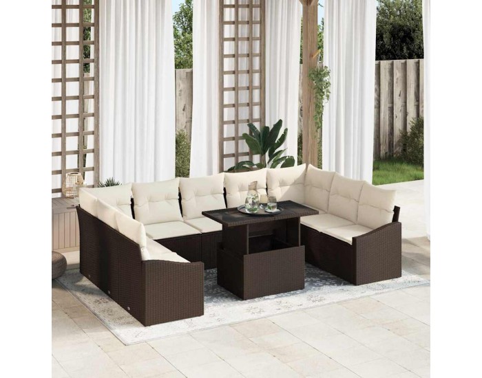 Sonata H Градински Софа Комплект 10 pcs Кафяв и Кремав 100 x 55 x 73 см