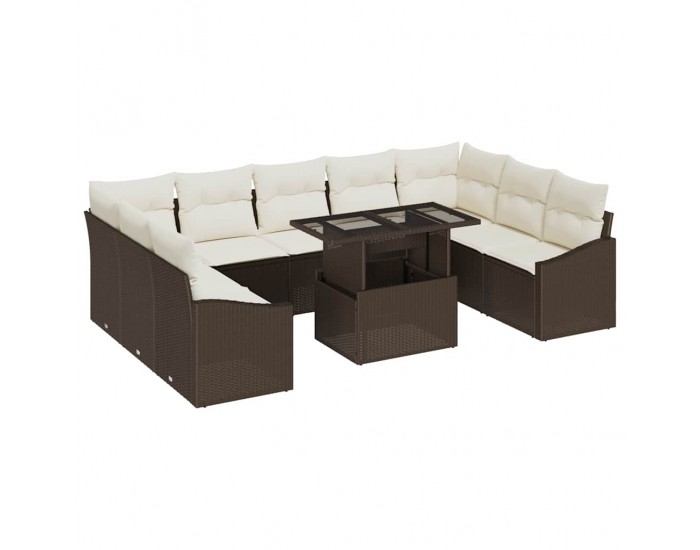 Sonata H Градински Софа Комплект 10 pcs Кафяв и Кремав 100 x 55 x 73 см