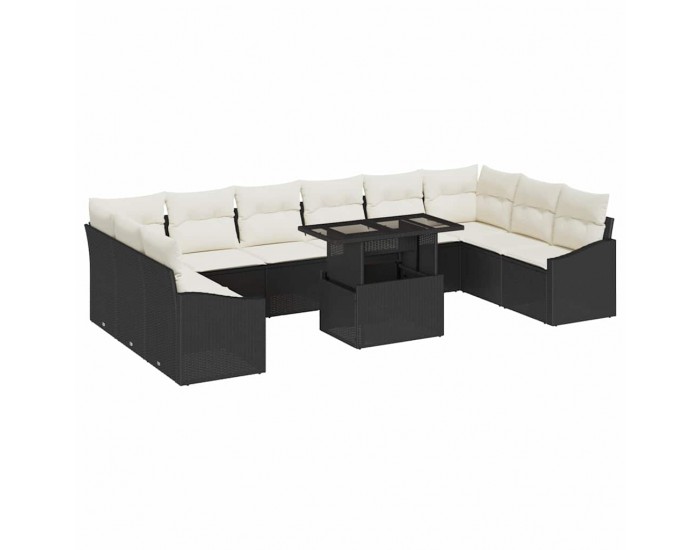 Sonata H Градински Софа Комплект 11 pcs Черен и кремав 100 x 55 x 73 см
