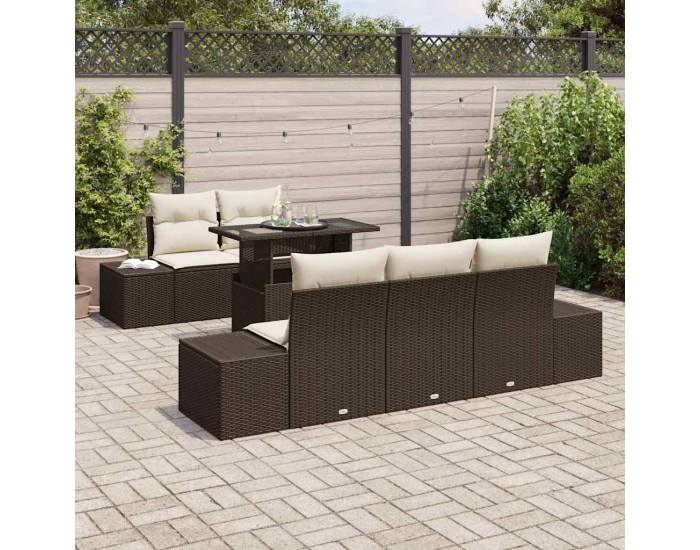 Sonata H Градински Софа Комплект 6 pcs Кафяв и Кремав 100 x 55 x 73 см