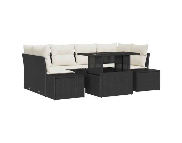 Sonata Set de canapele pentru grădină 7 buc. Negru și Crem