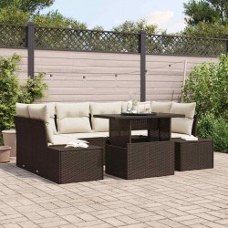 Sonata H Градински Софа Комплект 7 pcs Кафяв и Кремав 100 x 55 x 73 см - Canapele și bănci de grădină