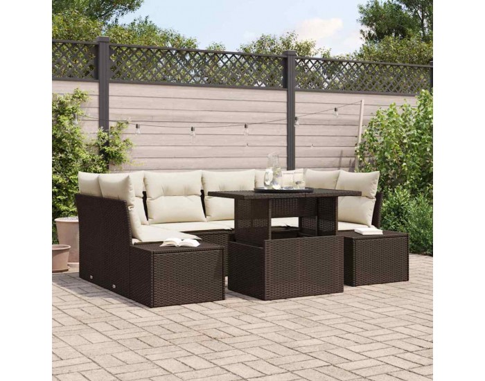 Sonata H Градински Софа Комплект 7 pcs Кафяв и Кремав 100 x 55 x 73 см