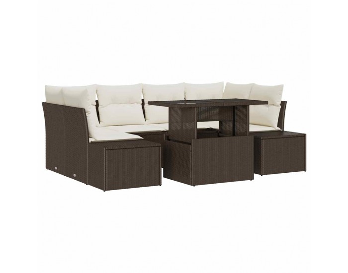 Sonata H Градински Софа Комплект 7 pcs Кафяв и Кремав 100 x 55 x 73 см
