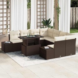 Sonata H Градински Софа Комплект 9 pcs Кафяв и Кремав 100 x 55 x 73 см - Canapele și bănci de grădină