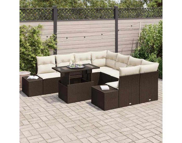 Sonata H Градински Софа Комплект 9 pcs Кафяв и Кремав 100 x 55 x 73 см