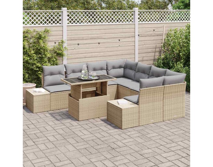 Sonata Set de canapele pentru grădină 9 buc. Beige și gri deschis