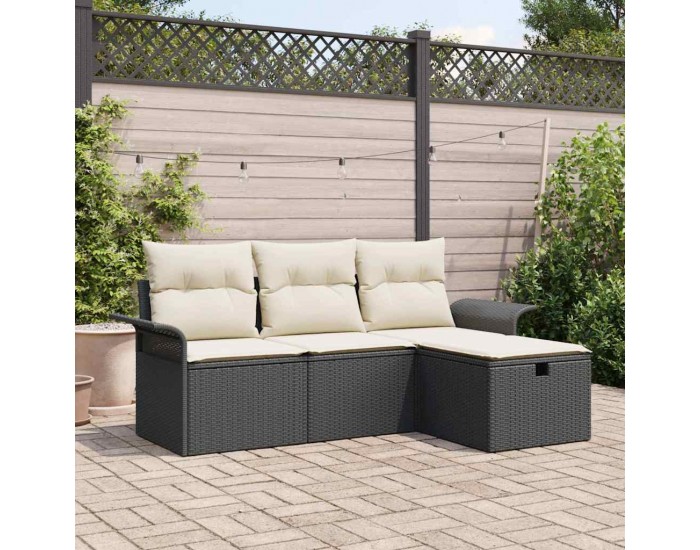 Sonata H Градински Софа Комплект 4 pcs Черно и кремаво 196 x 117 x 85 см
