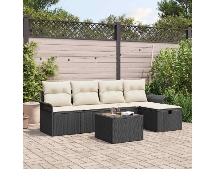 Sonata H Градински Софа Комплект 6 pcs Черно и кремаво 251 x 117 x 85 см