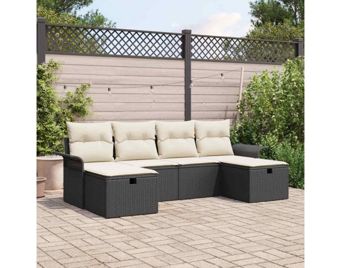 Sonata H Градински Софа Комплект 6 pcs Черно и кремаво 251 x 117 x 85 см