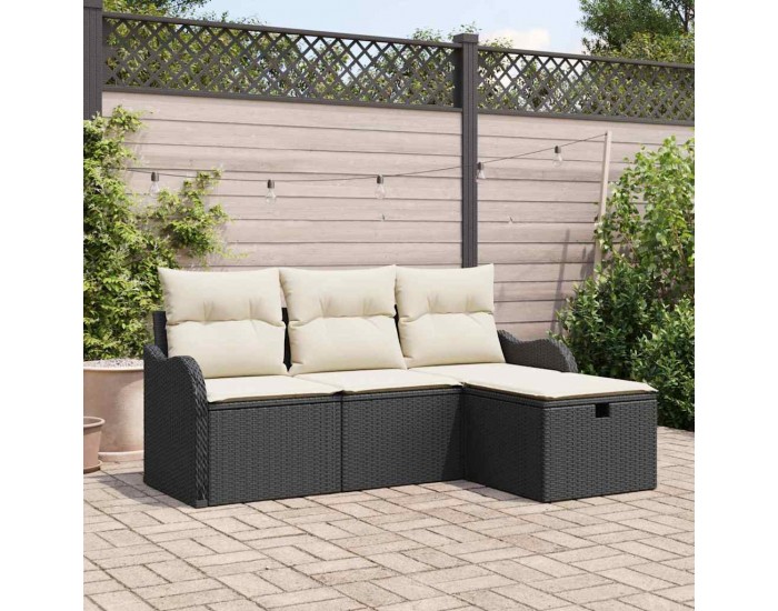 Sonata H Градински Софа Комплект 4 pcs Черно и кремаво 176 x 117 x 85 см