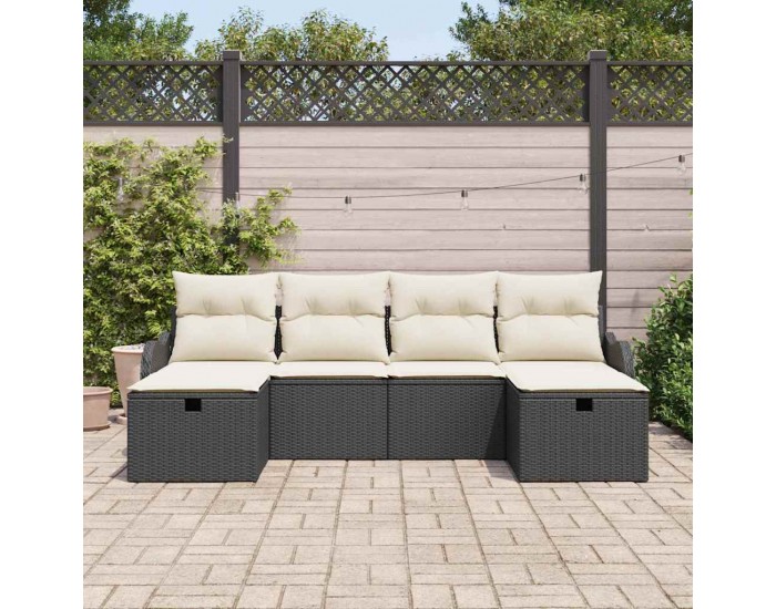 Sonata H Градински Софа Комплект 6 pcs Черно и кремаво 231 х 117 х 85 см