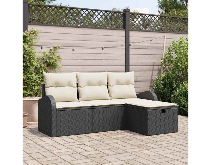 Sonata H Градински Софа Комплект 4 pcs Черно и кремаво 179 x 117 x 85 см