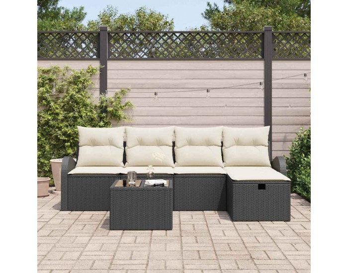Sonata H Градински Софа Комплект 6 pcs Черно и кремаво 234 x 117 x 85 см