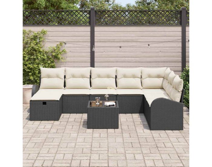 Sonata H Градински Софа Комплект 9 pcs Черно и кремаво 289 x 179 x 85 см