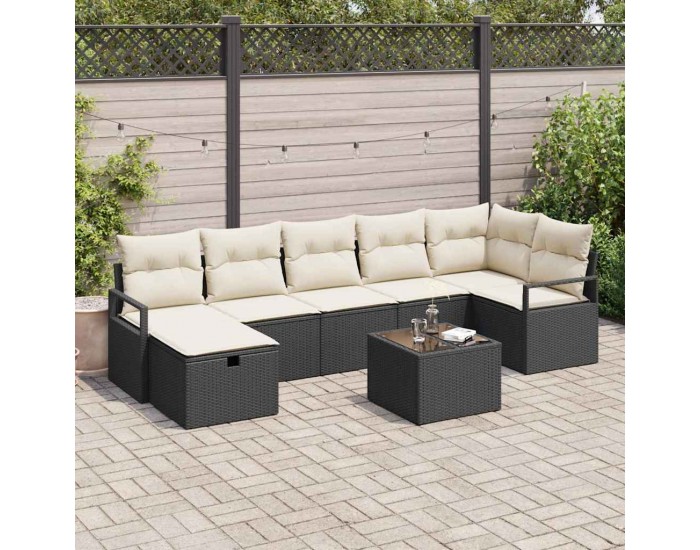Sonata H Градински Софа Комплект 8 pcs Черно и кремаво 287 x 122 x 85 см