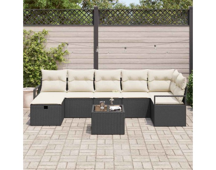 Sonata H Градински Софа Комплект 8 pcs Черно и кремаво 287 x 122 x 85 см