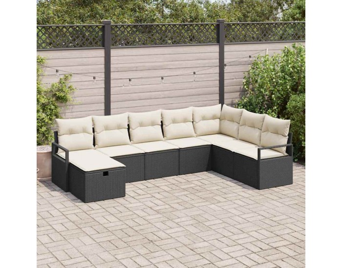 Sonata H Градински Софа Комплект 8 pcs Черно и кремаво 287 x 177 x 85 см