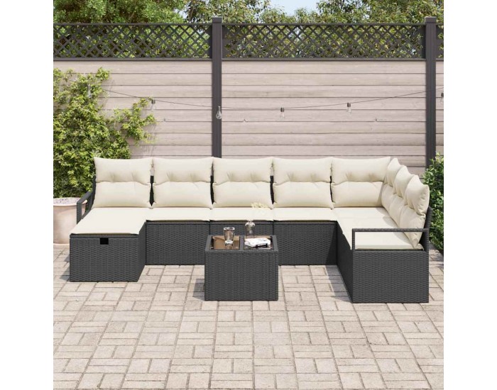 Sonata H Градински Софа Комплект 9 pcs Черно и кремаво 287 x 177 x 85 см