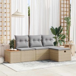 Sonata H Градински Софа Комплект 4 pcs Бежово 55 х 62 х 69 см Полиратан - Canapele și bănci de grădină