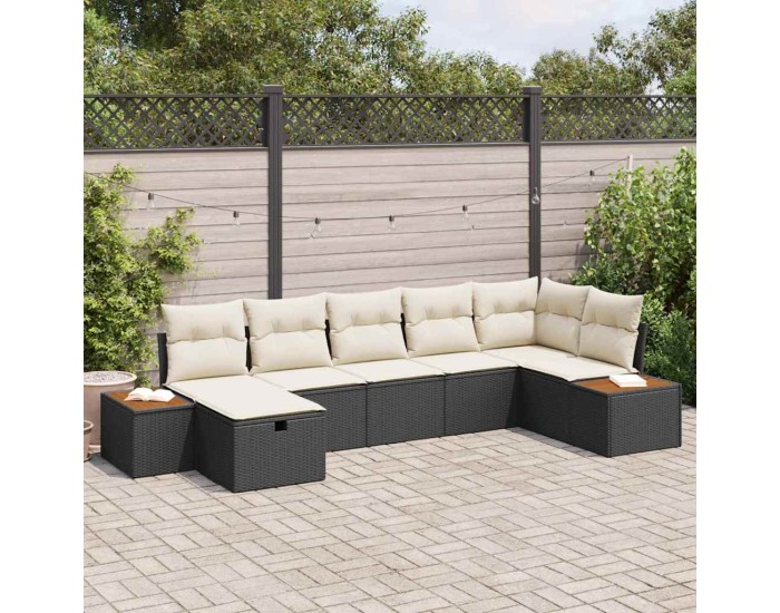 Sonata Set de canapele pentru grădină cu pernă 7 pcs Negru Rattan poli