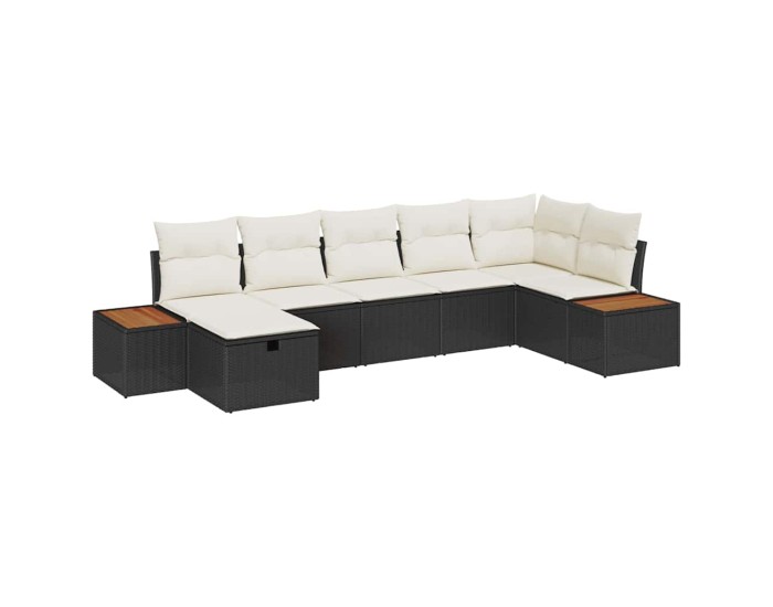 Sonata Set de canapele pentru grădină cu pernă 7 pcs Negru Rattan poli