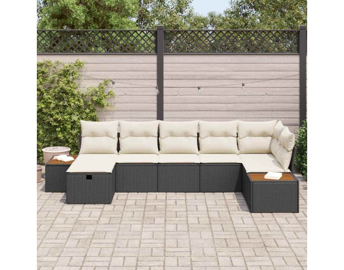 Sonata Set de canapele pentru grădină cu pernă 7 pcs Negru Rattan poli