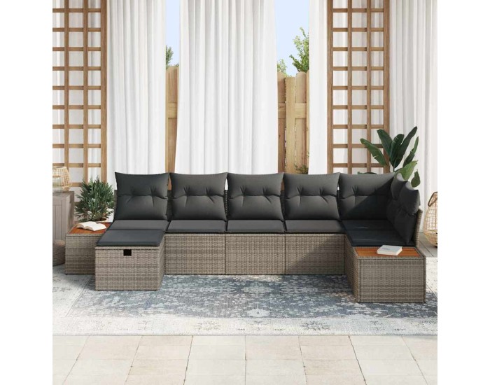 Sonata Set de canapele pentru grădină cu pernă 7 pcs Gri Rattan poli
