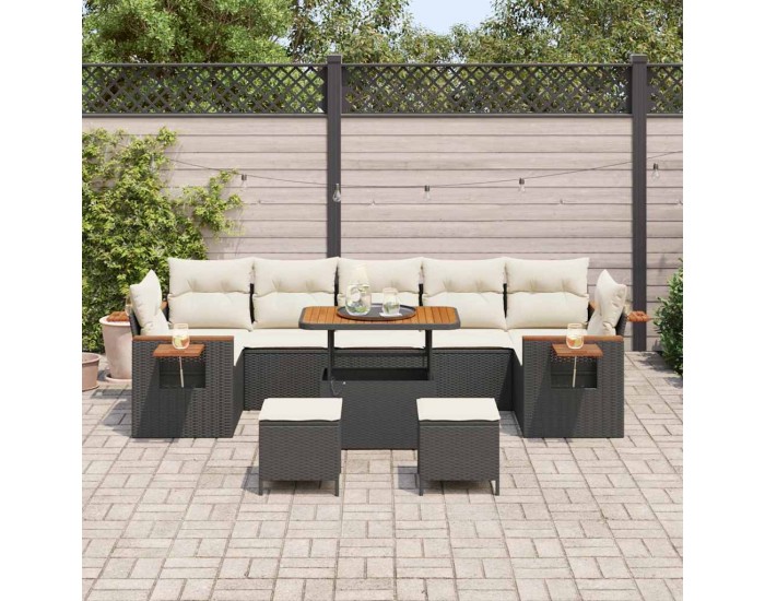 Sonata H Градински Софа Комплект 10 pcs Черно и кремаво 90 x 55 x 71 cm