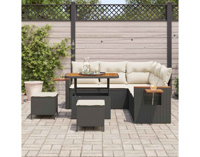 Sonata H Градински Софа Комплект 8 pcs Черно и кремаво 90 x 55 x 71 cm