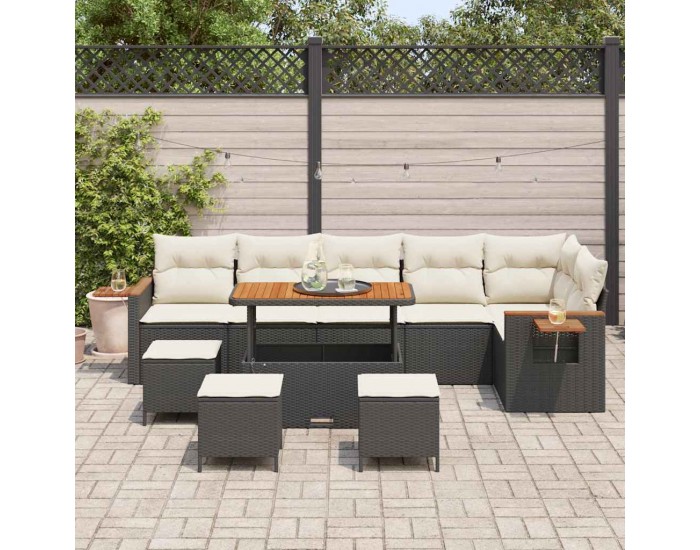 Sonata H Градински Софа Комплект 10 pcs Черно и кремаво 110 x 55 x 71 см