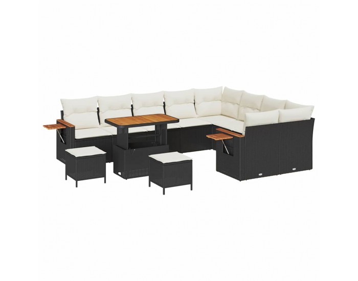 Sonata H Градински Софа Комплект 12 pcs Черно и кремаво 90 x 55 x 71 cm