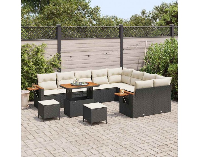 Sonata H Градински Софа Комплект 12 pcs Черно и кремаво 90 x 55 x 71 cm