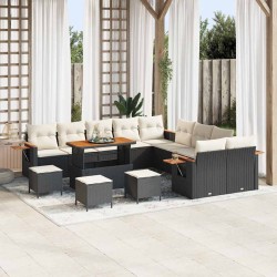 Sonata H Градински Софа Комплект 14 pcs Черно и кремаво 110 x 55 x 71 см - Canapele și bănci de grădină
