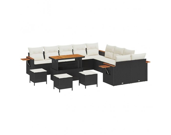 Sonata H Градински Софа Комплект 14 pcs Черно и кремаво 110 x 55 x 71 см