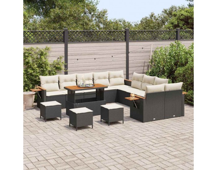 Sonata H Градински Софа Комплект 14 pcs Черно и кремаво 110 x 55 x 71 см