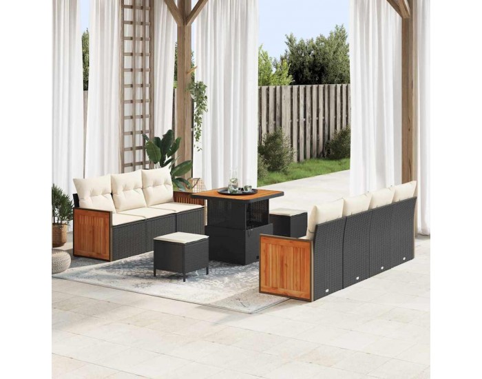 Sonata H Градински Софа Комплект 10 pcs Черно и кремаво 80 x 80 x 71 cm