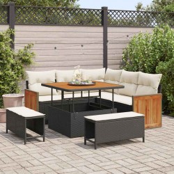 Sonata H Градински Софа Комплект 8 pcs Черно и кремаво 100 x 100 x 71 cm - Canapele și bănci de grădină