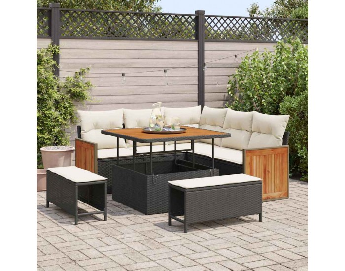 Sonata H Градински Софа Комплект 8 pcs Черно и кремаво 100 x 100 x 71 cm