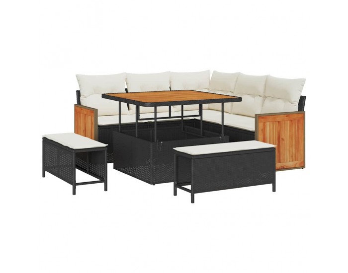 Sonata H Градински Софа Комплект 8 pcs Черно и кремаво 100 x 100 x 71 cm