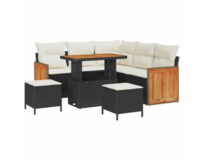 Sonata H Градински Софа Комплект 8 pcs Черно и кремаво 90 x 55 x 71 cm
