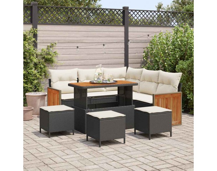 Sonata H Градински Софа Комплект 9 pcs Черно и кремаво 110 x 55 x 71 см