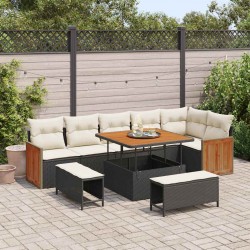 Sonata H Градински Софа Комплект 9 pcs Черно и кремаво 100 x 100 x 71 cm - Canapele și bănci de grădină