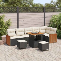 Sonata H Градински Софа Комплект 9 pcs Черно и кремаво 80 x 80 x 71 cm - Canapele și bănci de grădină