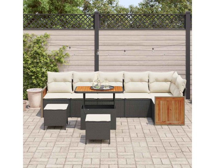 Sonata H Градински Софа Комплект 9 pcs Черно и кремаво 90 x 55 x 71 cm
