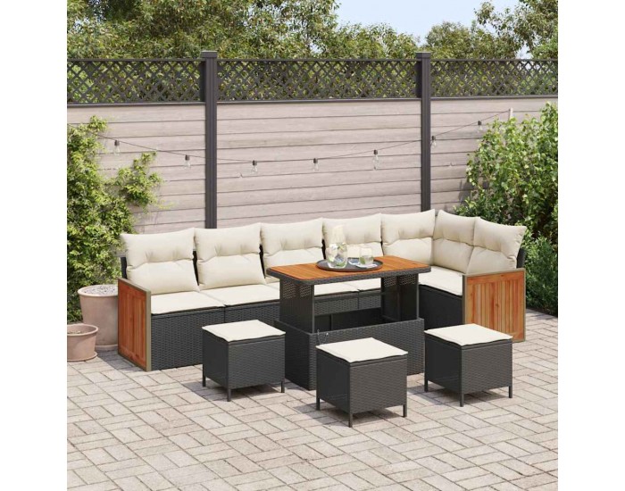 Sonata H Градински Софа Комплект 10 pcs Черно и кремаво 110 x 55 x 71 см