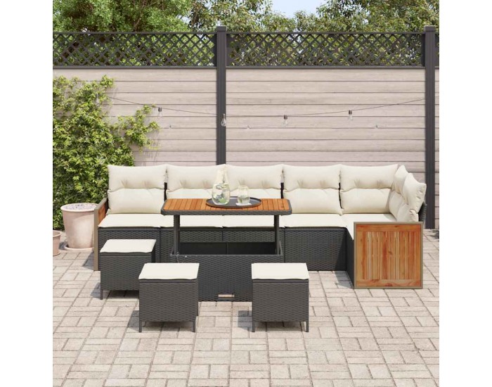 Sonata H Градински Софа Комплект 10 pcs Черно и кремаво 110 x 55 x 71 см