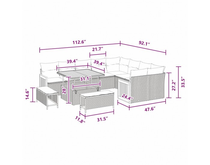 Sonata H Градински Софа Комплект 12 pcs Черно 100 x 100 x 71 cm